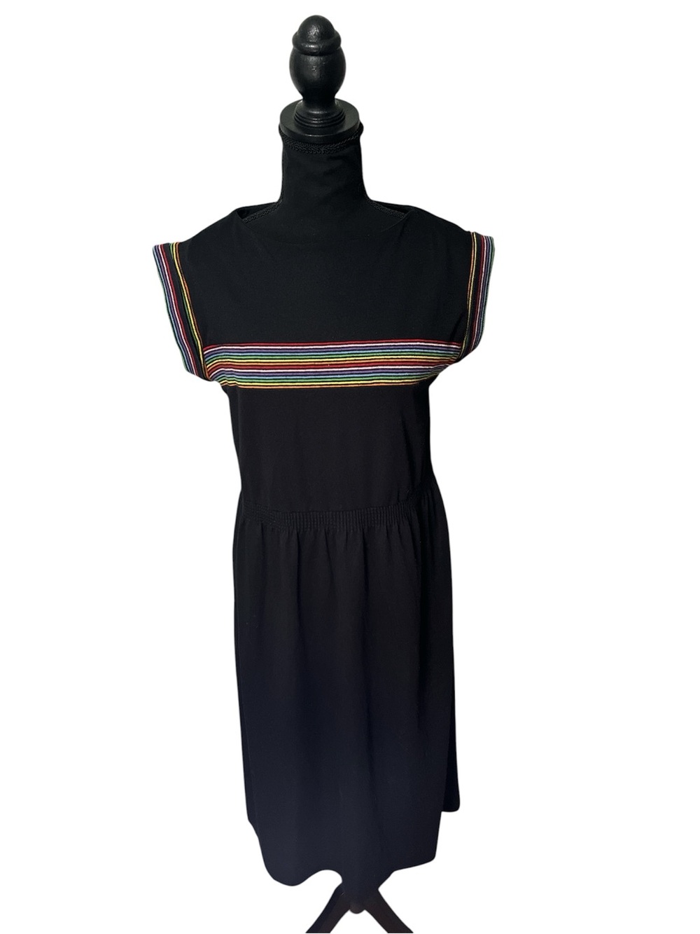 Vintage Jerell of Texas Black Rainbow Trim Midi Dress Retro Size 5 Rare Pride!!!